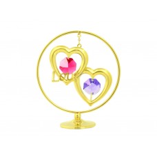Divas sirdis ar krāsainiem SWAROVSKI kristāliem un uzrakstu  "LOVE", izmērs - 7*5 cm