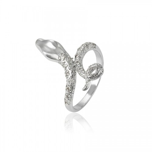 Oriģinala dizaina gredzens ar baltiem cirkoniem, rodija pārklājums