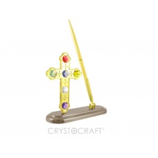 Pildspalvas turētājs ar krustu, ar SWAROVSKI kristāliem un zelta pildspalvu