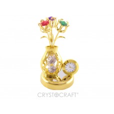 Ziedi, vāze ar pulksteni, ar SWAROVSKI kristāliem, zelta pārklājums. 