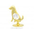 Apzeltīts Suns ar SWAROVSKI kristāliem, uz pamatnes, zelta pārklājums. Dāvanu iepakojumā. Izmērs 4 х 5 cm.