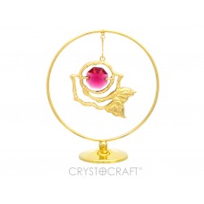 Rozīte iekārta ķēdītē aplī, ar SWAROVSKI kristāliem, uz pamatnes, zelta pārklājums. Izmērs 5 x 7 cm.