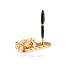 .Pildspalvas turētājs ar retro automašīnu, ar SWAROVSKI kristāliem, melna ar zeltu pildspalva