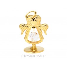 Eņģelis ar SWAROVSKI kristāliem, uz pamatnes, zelta  pārklājums. Dāvanu iepakojumā. Izmērs 4 x 5 cm.