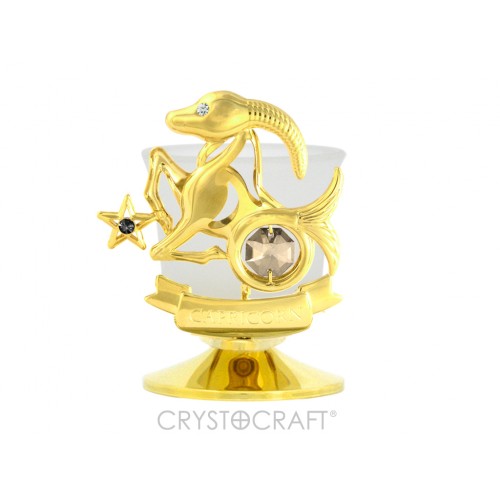 Svečturis ar zodiaka zīmi MEŽĀZIS, ar SWAROVSKI kristāliem, zelta pārklājums 24 karāti. Izmērs 8,5*8,5*6 cm.  	 