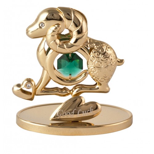 Aita ar zaļiem SWAROVSKI kristāliem, uz pamatnes, izmērs 7 * 6 * 3 см