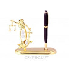 Pildspalvas turētājs ar TEMĪDU, ar SWAROVSKI kristāliem, zelta pārklājums. Izmērs 15.7 x 5 x 17 cm.