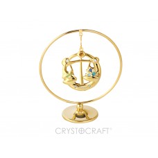 Zodiaka zīme SVARI iekārts ķedītē aplī ar SWAROVSKI kristāliem, uz pamatnes, zelta pārklājums, izmērs 7,1 x 8 cm. 